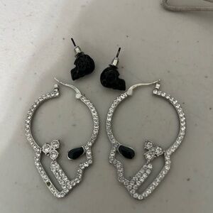 Sparkly Rhinestone and Black Skull Earrings and a pair of black skull studs